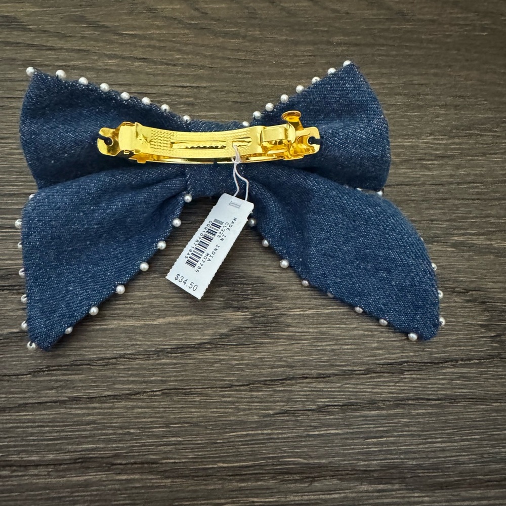 NWT J. Crew Embellished Denim Bow Barrette - Picture 4 of 4